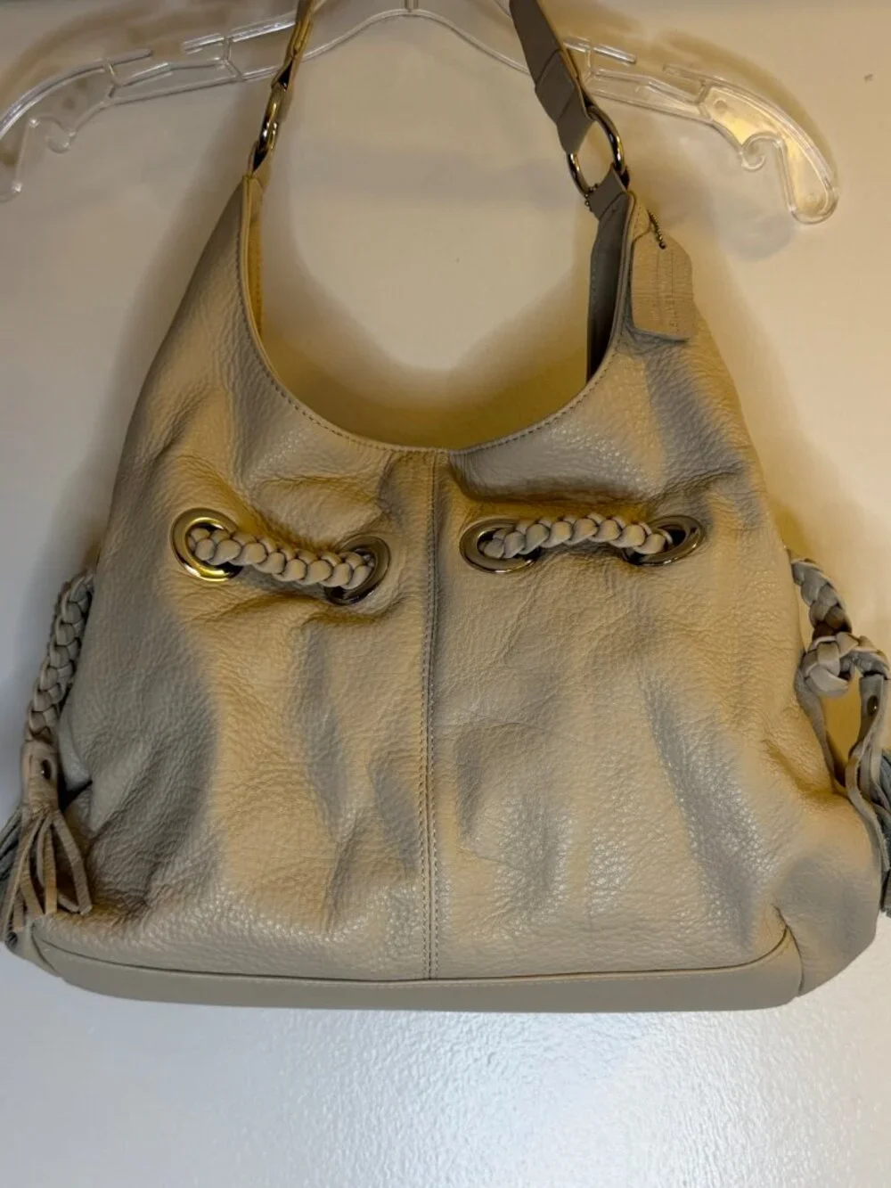 a.n.a (A New Approach) Cream/Beige Braided Tassel Slouchy Hobo Bag